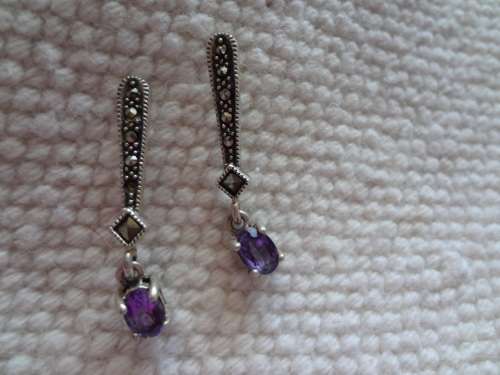 Vintage sterling silver marcasite and amethyst earrings