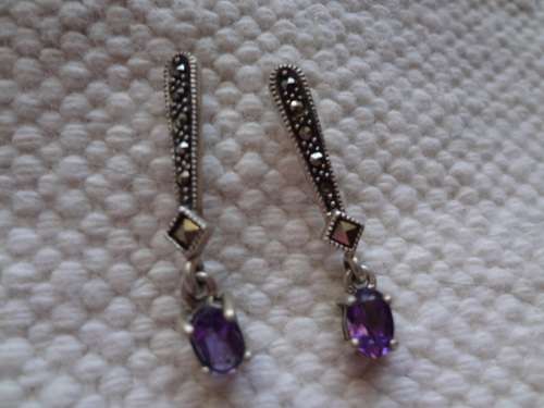 Vintage sterling silver marcasite and amethyst earrings