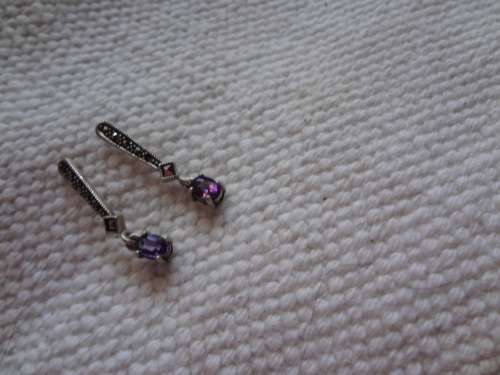Vintage sterling silver marcasite and amethyst earrings