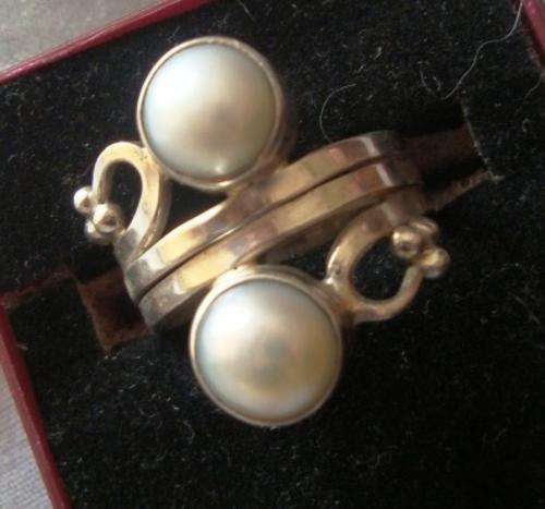 Stunning Two Pearl Sterling Silver Ring
