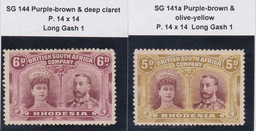 Rhodesia 1910 5d & 6d Double Heads - SACC 141a and SACC 144 - MM