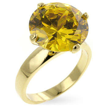 ***  14K GOLD CHAMPAGNE SOLITAIRE CZ  RING -- R1 NO RESERVE!!