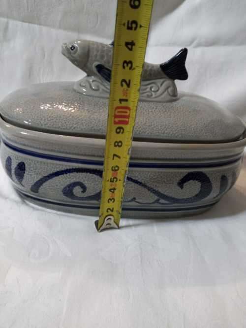 STUNNING SALT GLAZE FISH TUREEN (STAFFEL STONEWARE)