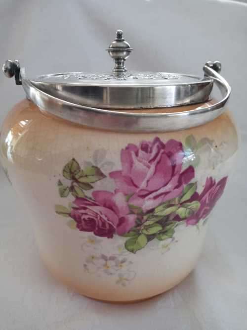 ANTIQUE DEVON WARE BISCUIT BARREL