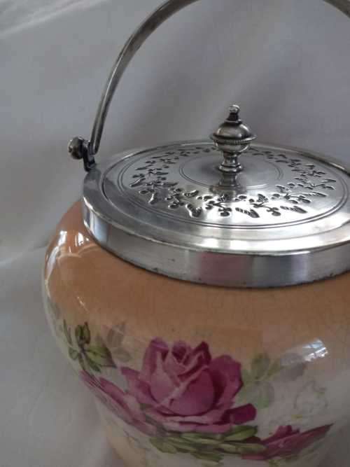 ANTIQUE DEVON WARE BISCUIT BARREL