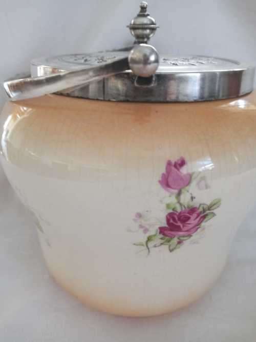 ANTIQUE DEVON WARE BISCUIT BARREL