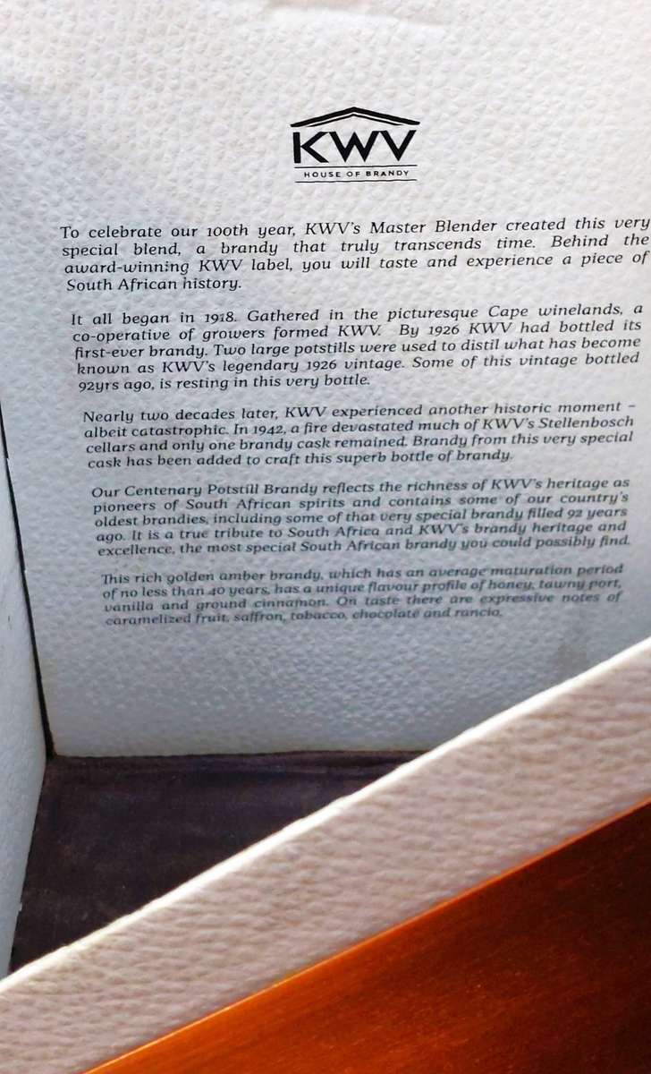 KWV 100 YEAR OLD BRANDY - CENTENARY LIMITED EDITION NO.88/100