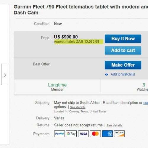 Garmin Fleet 790 Fleet telematics tablet with modem and integrated Dash Cam