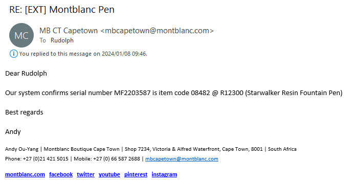 Montblanc Starwalker Resin Fountain Pen, serial MF2203587 item code is 08482.