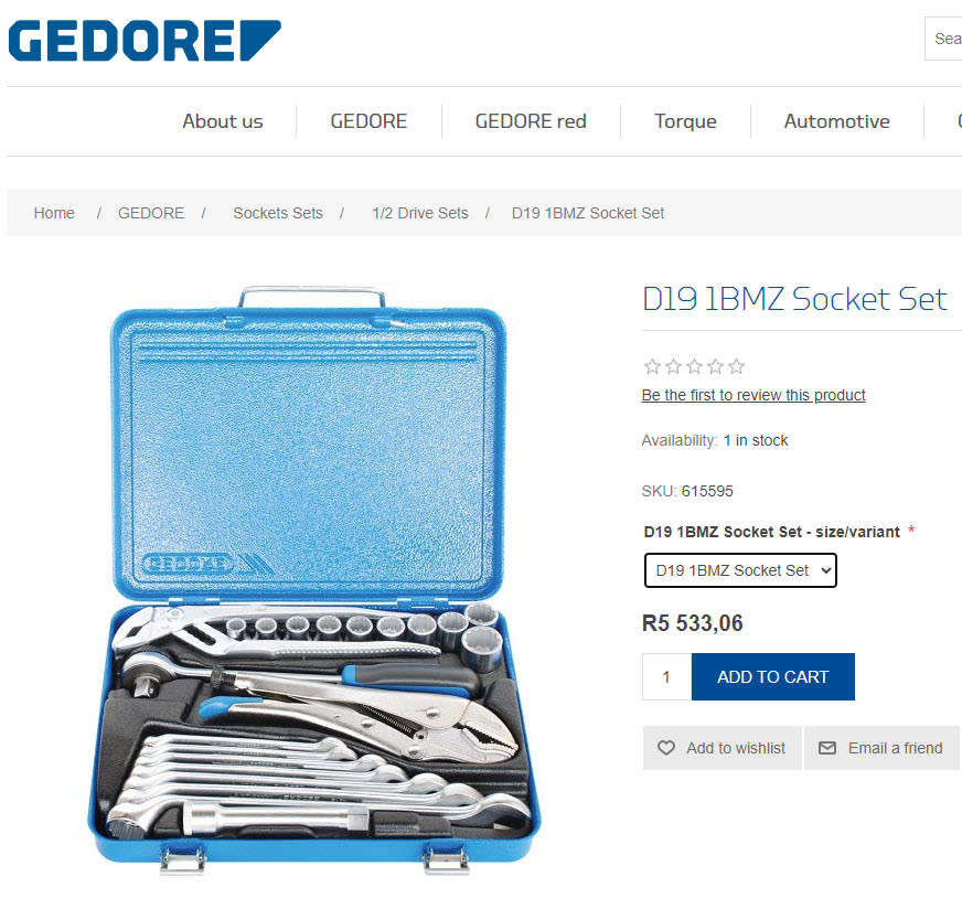 Gedore Tool Socket Set BHX 1/2` D19 1BMZ, new.