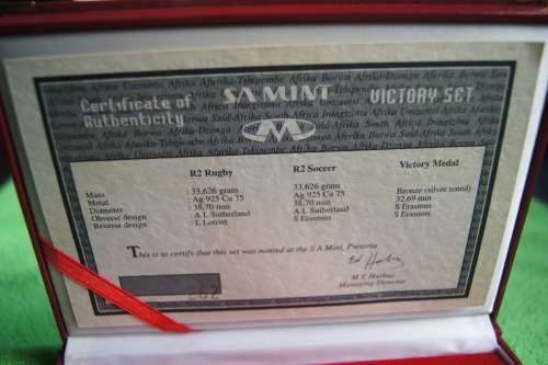South Africa Proof Silver Victory Set - 95/96 Rugby and Bafana Bafana