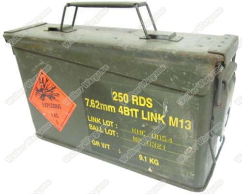 Used 7.62mm LMG 250rds Metal Ammo Box - Rubber Seal & Airtight.