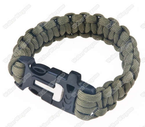 Survival Paracord Bracelet With Fire Starter And Emergency Whistle - OD Green