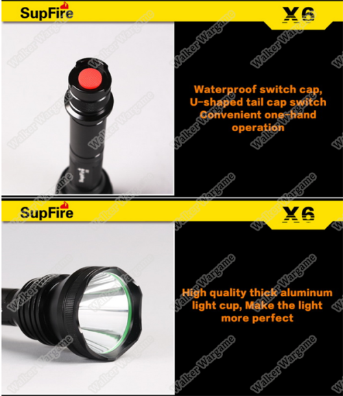 SupFire X6 1200Lumen IP67 Waterproof Tactical Lotus-shape Head Flashlight Torch With Battery