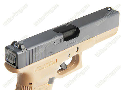 WE Tech Glock 17 Green Gas Blow Back Pistol - Tan (Real Gun size and weight)