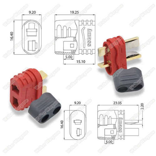 Amass DEAN XT Female Male Connectors T Plug Deans 2 Pin Bullet Sheath Housing Plug For Lipo Battery