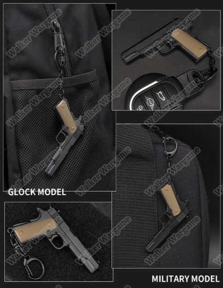 1:4 Glock Pistol Key Ring Keychain - Black