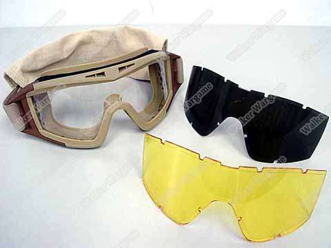 Tactical X500 Wind Dust Goggle Glasses With 3 Lens - Desert Tan