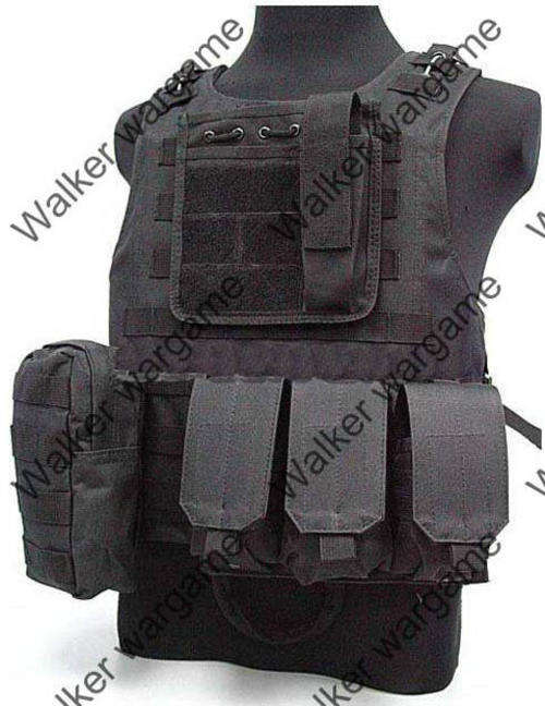 FSBE Molle Combat Assault Plate Carrier Vest Black - SWAT Black (Can fit SAPS Bullet Proof)
