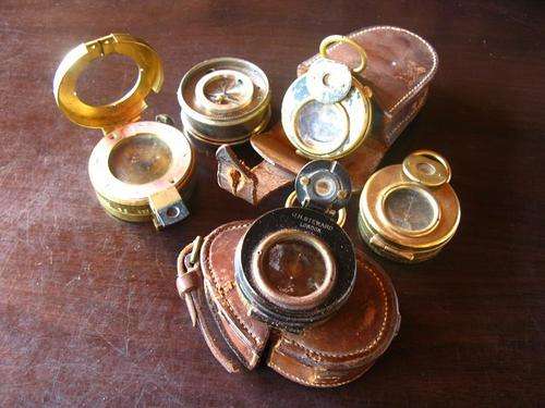 ANTIQUE NAVAL POCKET COMPASSES AND BAROMETERS X 5