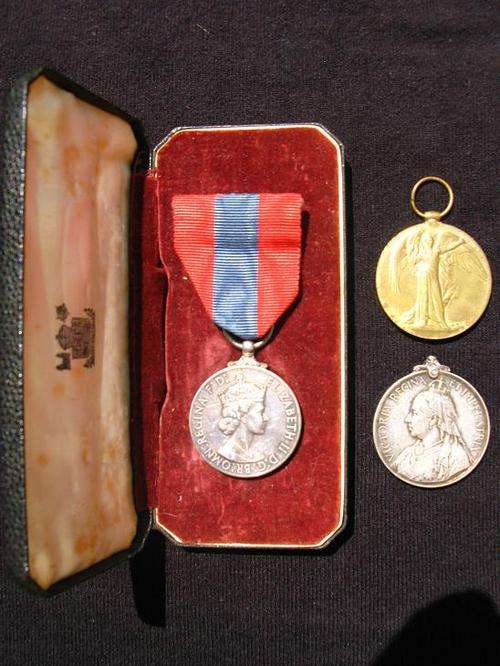 SET OF THREE MEDALS - ELIZABETH II IMP. SERVICE MEDAL, QUEEN'S SA MEDAL AND VICTORY MEDAL