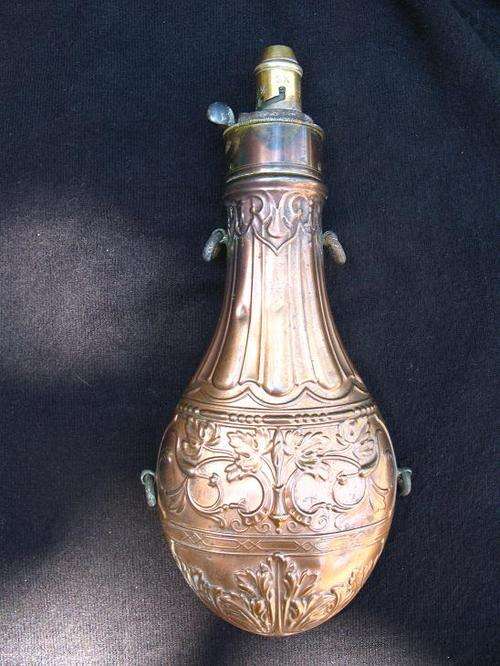 EMBOSSED COPPER GUN POWDER FLASK