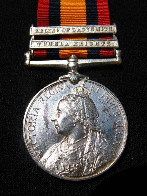 THE QUEEN'S SOUTH AFRICA MEDAL WITH TWO CLASPS - RELIEF OF LADYSMITH AND TUGELA HEIGHTS READ MORE...