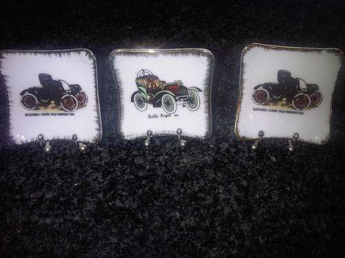 vintage miniature car plates very old , each has own metal stand