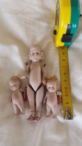 Antique over 100years old - 3 miniature Pocelain dolls "rare find" with movable limbs