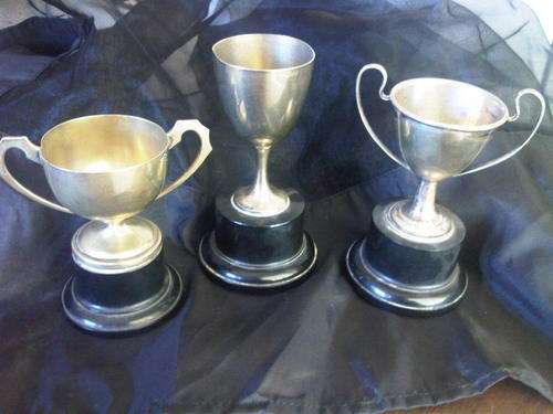 3 SILVER  PLATED VINTAGE  SPORTS TROPHIES