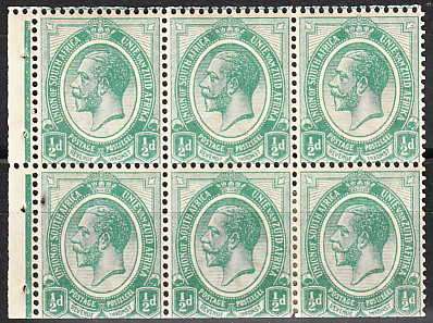 SA 1913 KINGS HEADS 1/2d BOOKLET PANE WITH SELVEDGE AND INVERTED WMK FINE MINT. C/V R1200