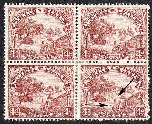 SA 1930 ROTOS 4d BROWN SACC 47c BLOCK WITH VARIETIES FINE MINT. SEE SCAN