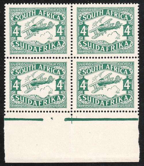 SA 1929 AIRMAILS 4d VERY FINE MNH BOTTOM MARGINAL BLOCK. C/V R600