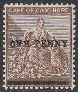 CGH 1893 SURCHARGE 1d VARIETY STOP AFTER PENNY OMITTED SACC 52b FINE LMM. C/V R1500