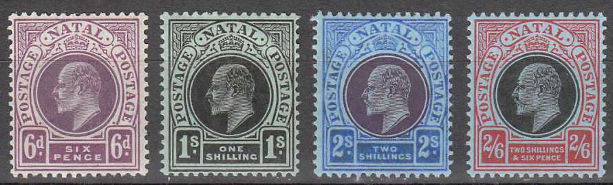 NATAL 1908 KEVII POSTAGE-POSTAGE 6d to 2/6d SACC 139-142 FINE LMM. C/V R980