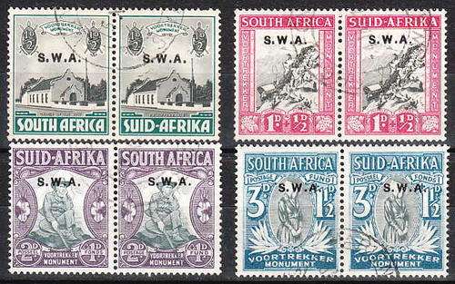 SOUTH WEST AFRICA 1935-38 VOORTREKKERS SET 4 VALUES FINE USED PAIRS. C/V R264