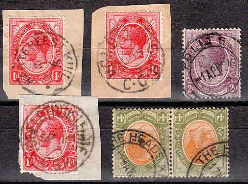 UNION 1923-25 SELECTION OF UNCOMMON POSTMARKS INCL HARTEBEEST KUIL, POLITSI AND THE HEADS KNYSNA