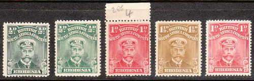 RHODESIA 1922-24 ADMIRALS ON WHITE PAPER RANGE INCL 1d ANALINE AND 1d PERF 15 FINE LMM. C/V R1400