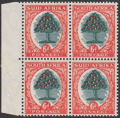 UNION 1933-48 PICTORIALS 6d TYPE III BLOCK WHITE ORANGES VARIETY LMM/MNH