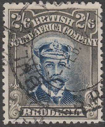 RHODESIA 1913-22 ADMIRALS DIE II PERF 14 2/6 INDIGO AND GREY-BROWN FINE USED. SACC 236 C/V R800
