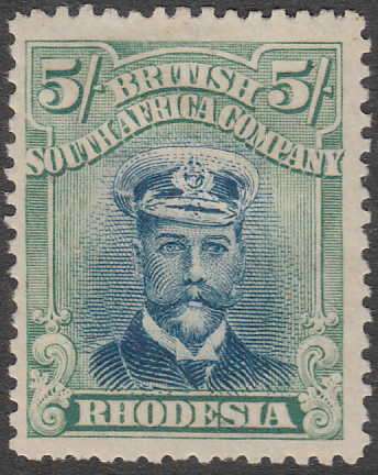 RHODESIA 1913-22 ADMIRALS DIE III PERF 14 5/- SACC 276 SHADE FINE MM C/V R3000 SEE DESCRIPTION