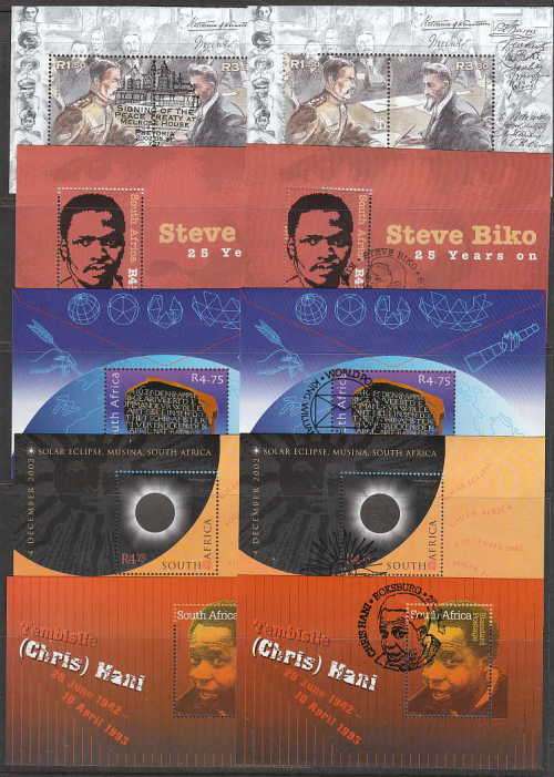 RSA 2002-03 SELECTION OF 18 MINIATURE SHEET VERY FINE MNH AND USED. C/V R550