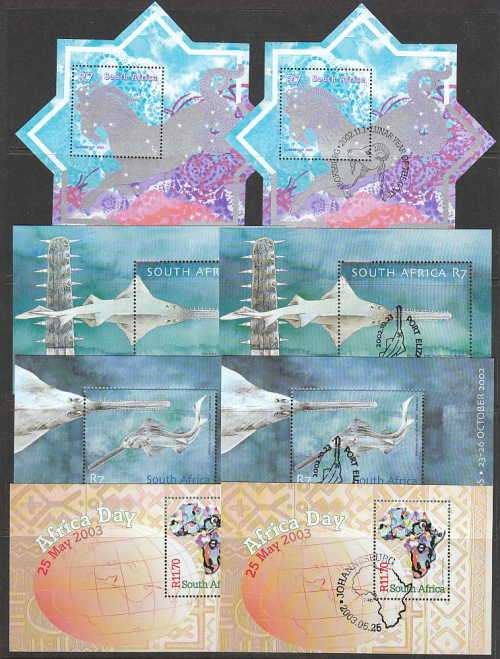 RSA 2002-03 SELECTION OF 18 MINIATURE SHEET VERY FINE MNH AND USED. C/V R550