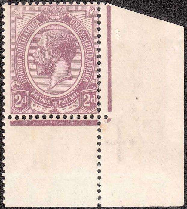 UNION 1913 KINGS HEADS 2d PURPLE SHADE CORNER COPY WITH SCARCE REVERSED PERFS FINE LMM
