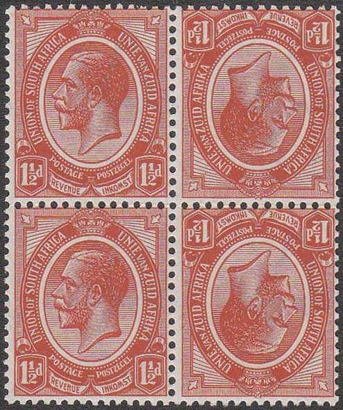 UNION 1913 KINGS HEADS 11/2d TETE-BECHE BLOCK OF 4 VERY FINE MNH. SACC 4B
