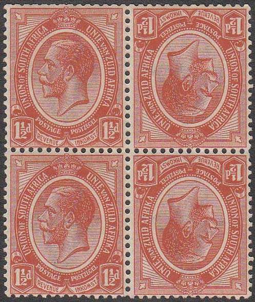 UNION 1913 KINGS HEADS 11/2d TETE-BECHE BLOCK OF 4 VERY FINE MNH. SACC 4B