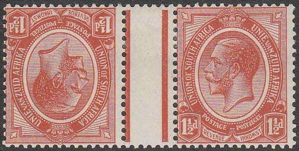 UNION 1913 KINGS HEADS 11/2d TETE-BECHE GUTTER PAIR FINE LMM. SACC 4c C/V R700