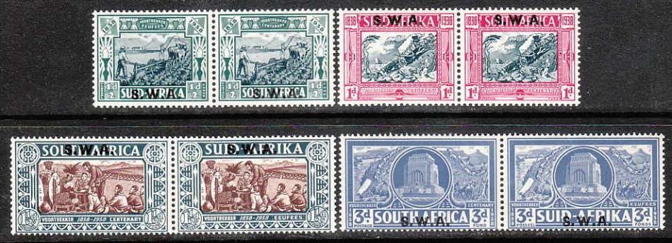 SOUTH WEST AFRICA 1938 VOORTREKKERS SET 4 VALUES VERY FINE MNH PAIRS. SACC 132-35 C/V R1670 R830