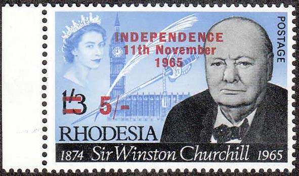 RHODESIA 1966 INDEPENDENCE 5/- CHURCHILL OVERPRINT VERY FINE MNH. SACC 130 C/V R200
