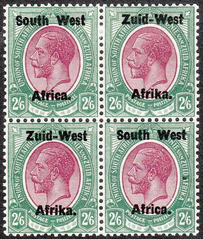 SOUTH WEST AFRICA 1923 KGV TYPE I: 2/6d BLOCK OF 4 VERY FINE LMM/MNH. SACC 9 C/V R5000